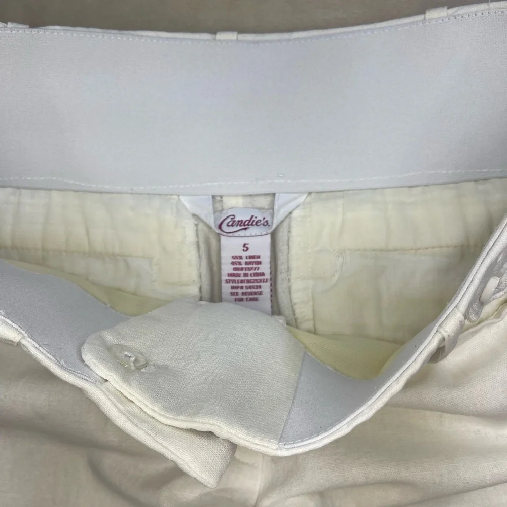 Candie’s Women’s White Linen Blend Pants Size 5 Wide Leg Summer Beach - Picture 2 of 5